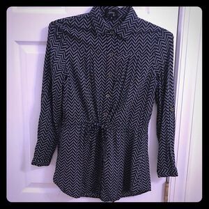 Spoon rayon blouse small tie at waist black blue